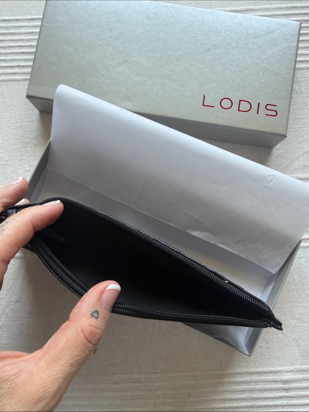 Lodis Black Leather Zip Card Organizer with Logo Strap - Picture 4 of 8